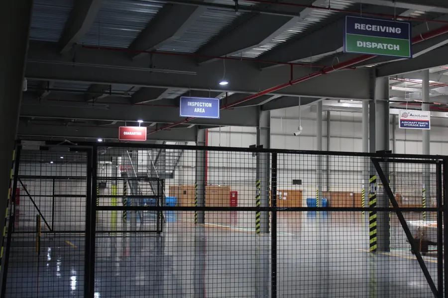 Receiving, inspection and quarantine areas inside the Aerologix Global warehouse
