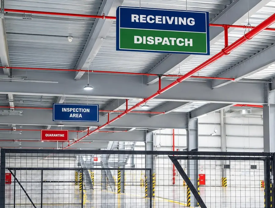 Separate receiving, inspection and quarantine zones with overhead signage