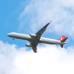 Narrow body passenger jet in flight